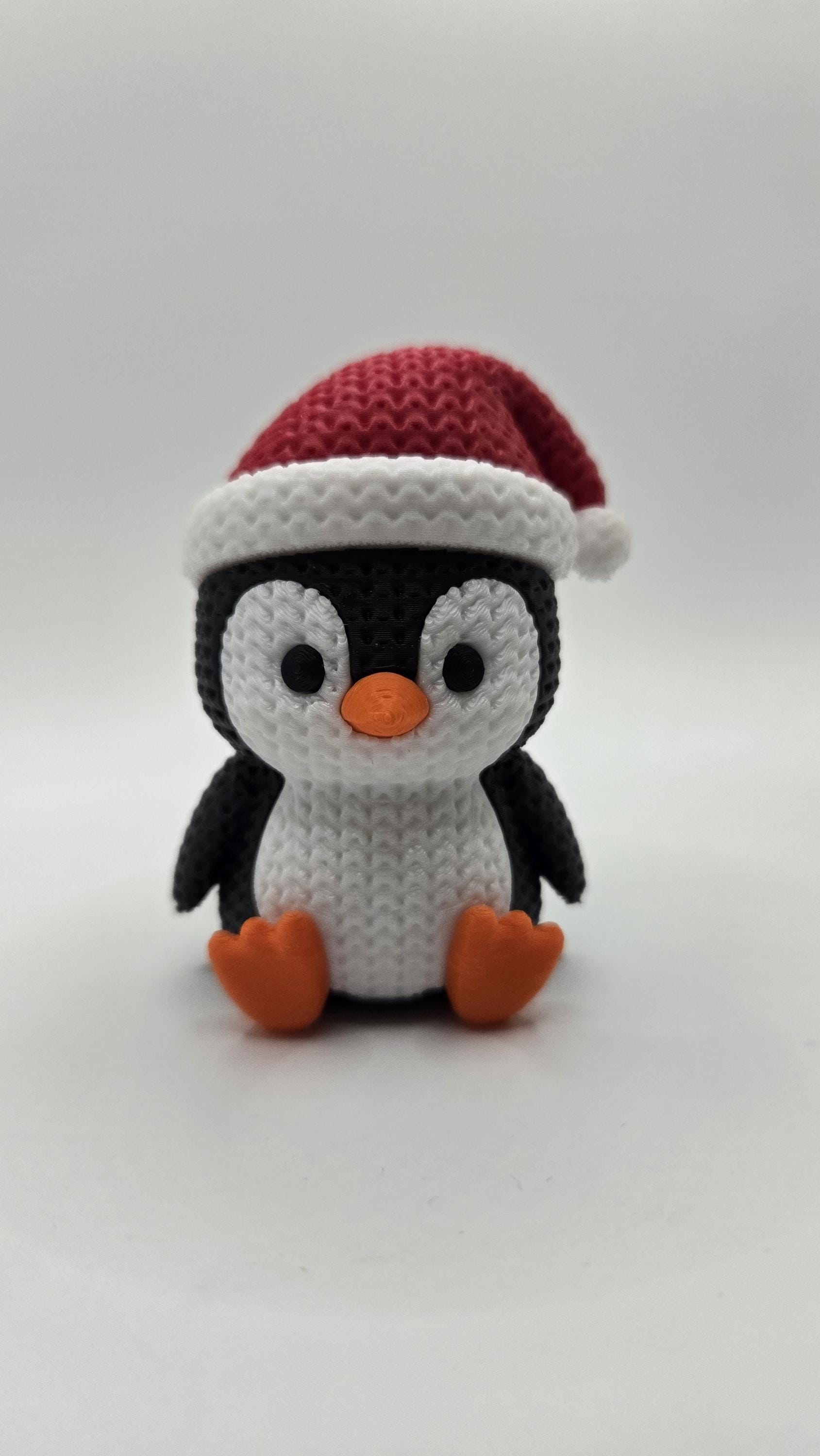 3D Printed Winter Crochet Penguin, Knit Design Figurine