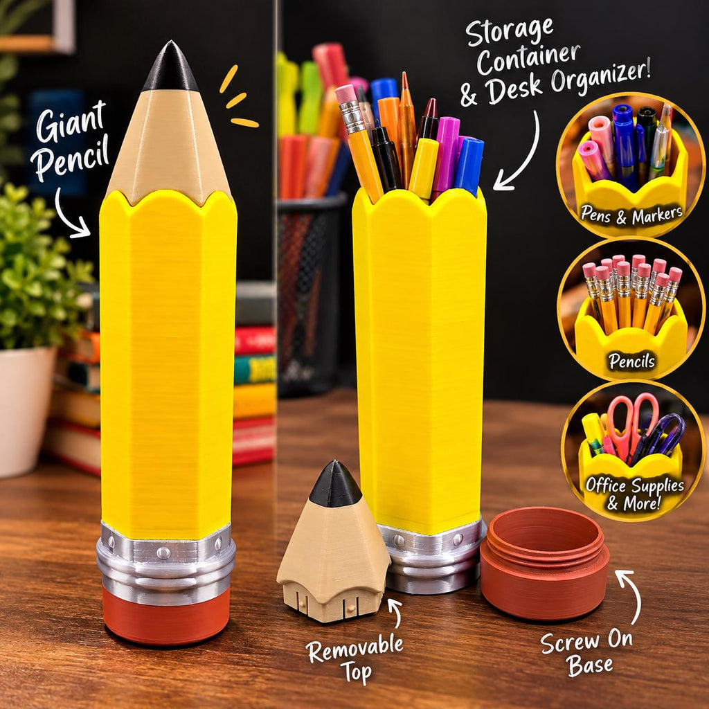Giant Pencil Desk Organizer, 3D Printed Pencil Holder & Storage Case, Teacher Gift, Classroom Decor, School Office Supply Organizer