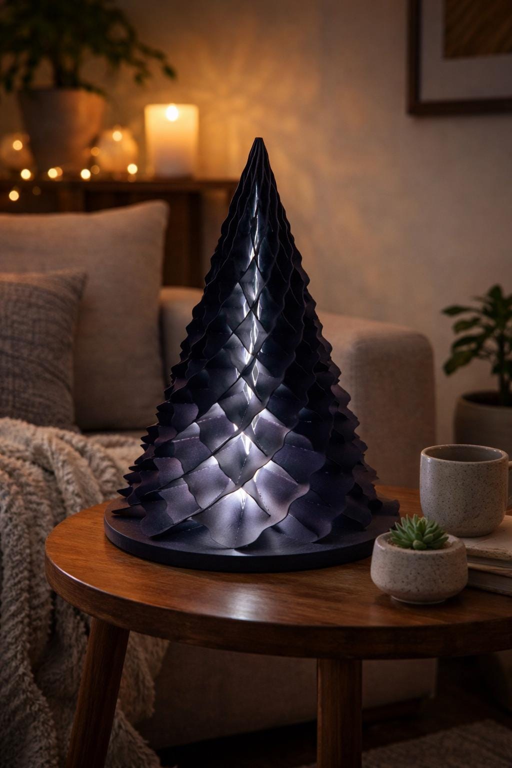 3D Printed Winter Tree Lamp | Modern Ambient Light Christmas Sculpture
