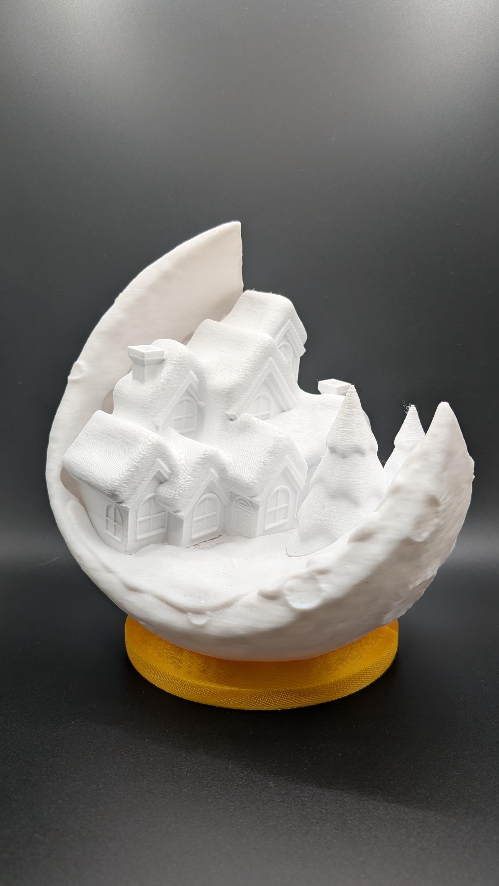 Winter Village Moon Lamp 3D Printed White Christmas Winter Tea Light