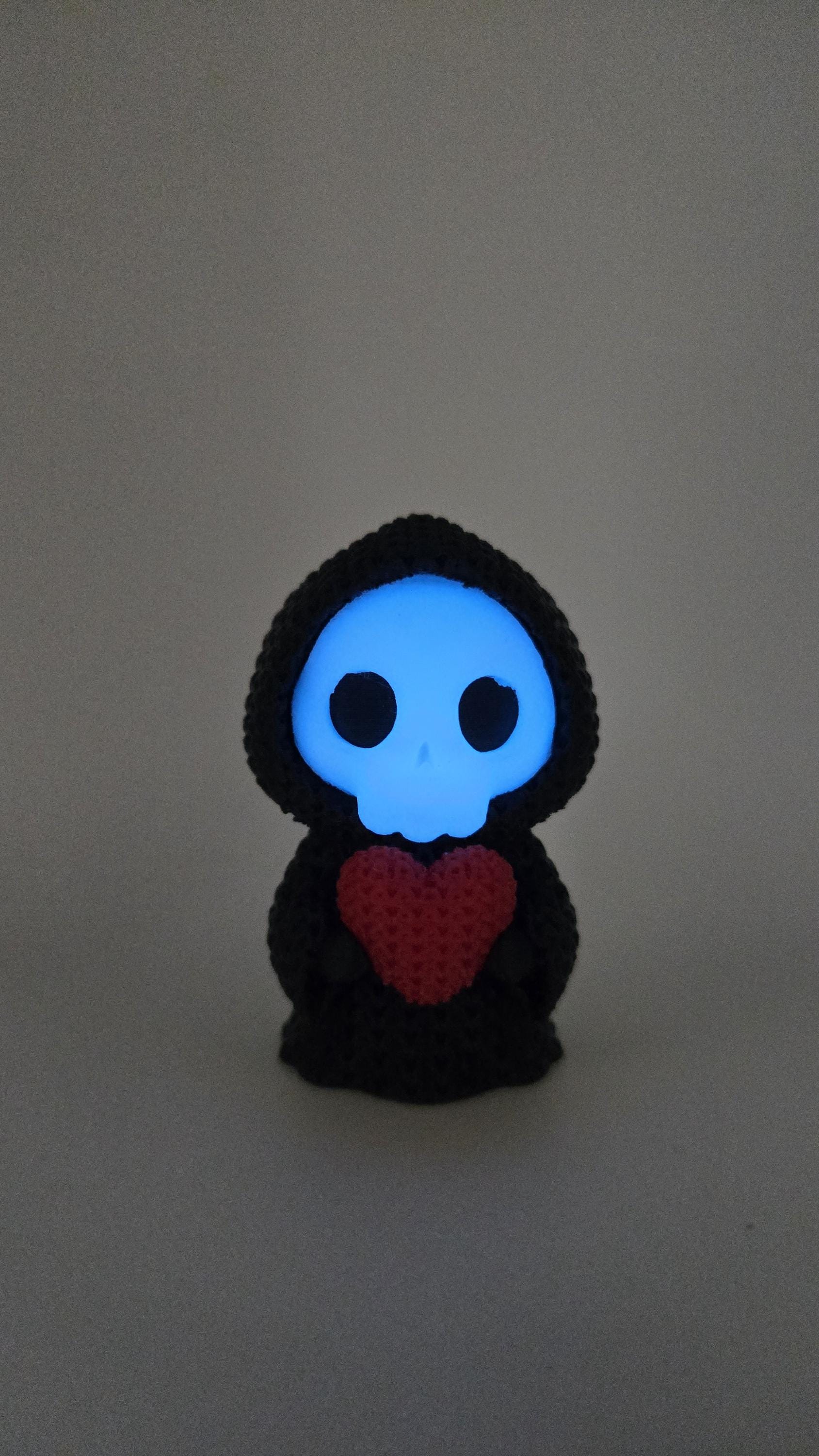 Glow in the Dark Grim Reaper Knit Design Love Heart, Valentine's Day, 3D Printed Crotchet Miniature, Halloween