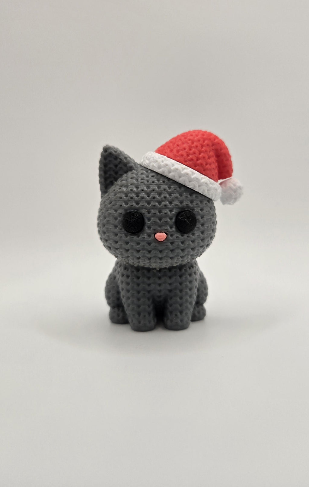 JUMBO Crocheted Santa Cat 3D Printed Winter Knit Design Seasonal Christmas Figurine