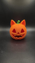 Crochet Cat Jack-o'-lantern| 3D printed Pumpkin Tea Light Holder Halloween Decor