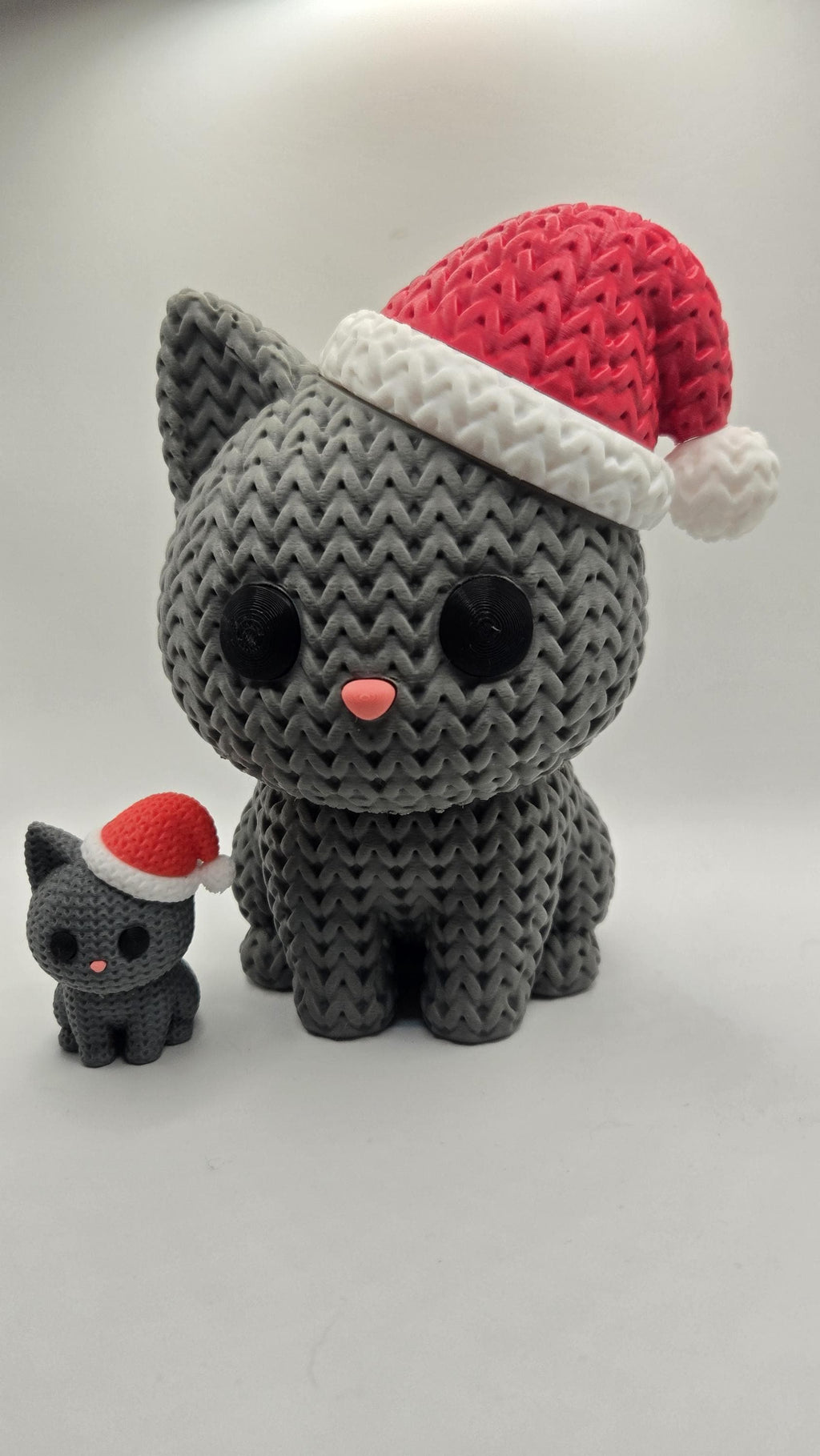 JUMBO Crocheted Santa Cat 3D Printed Winter Knit Design Seasonal Christmas Figurine