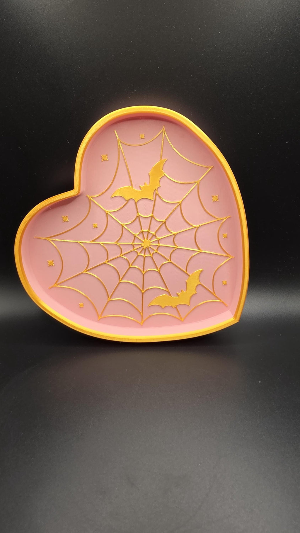 Heart-Shaped Halloween Spiderweb Bats Trinket Dish, 3D Printed Candy Holder