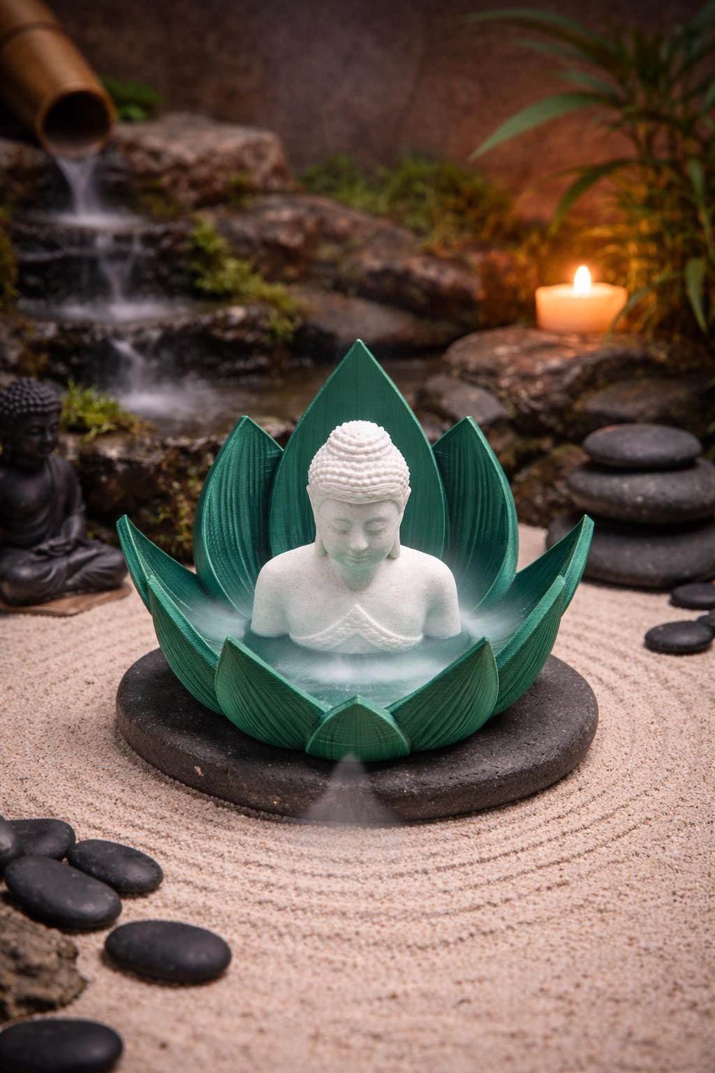 3D Printed Lotus Backflow Incense Burner with Buddha – Zen Home Decor