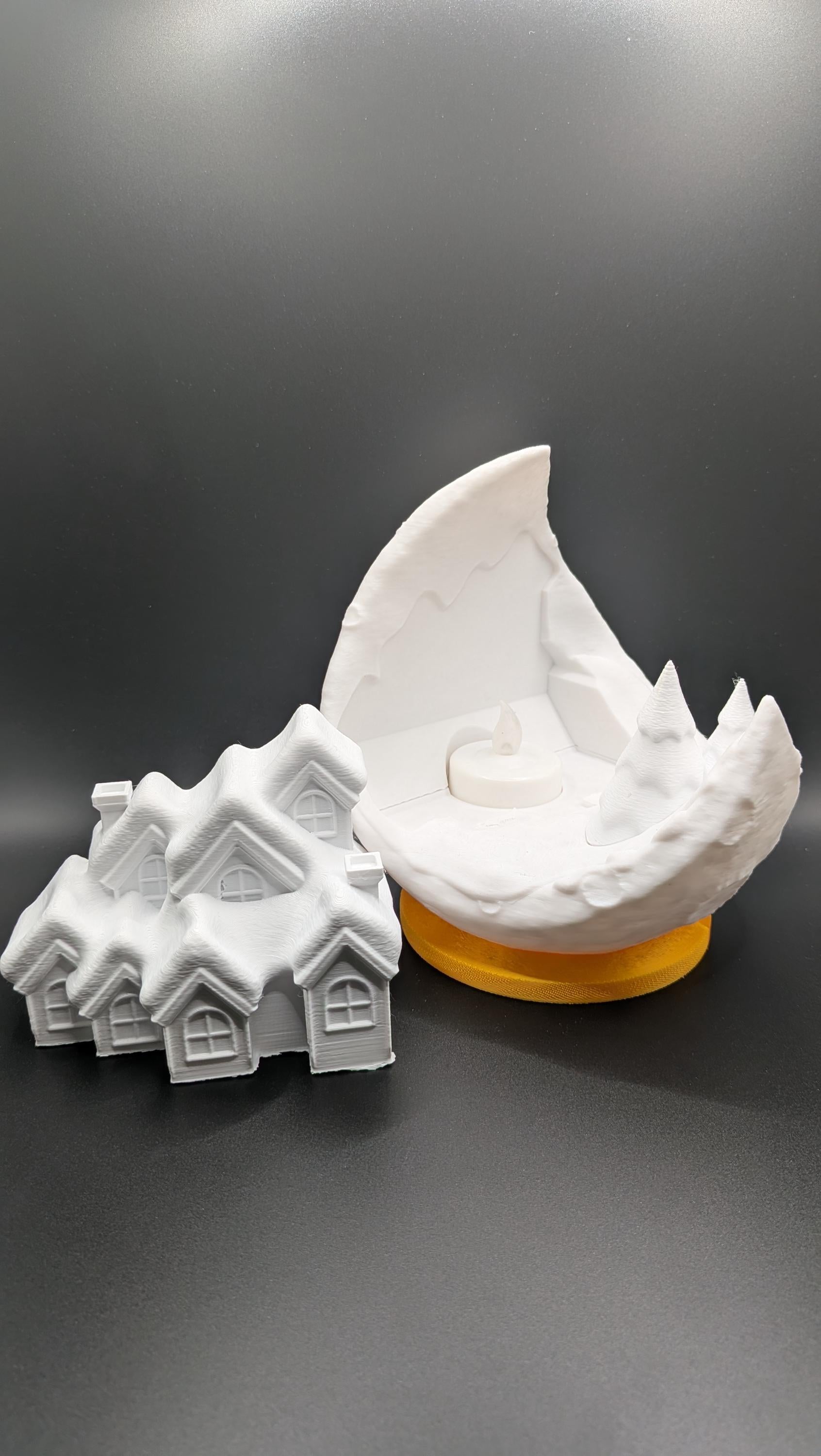 Winter Village Moon Lamp 3D Printed White Christmas Winter Tea Light