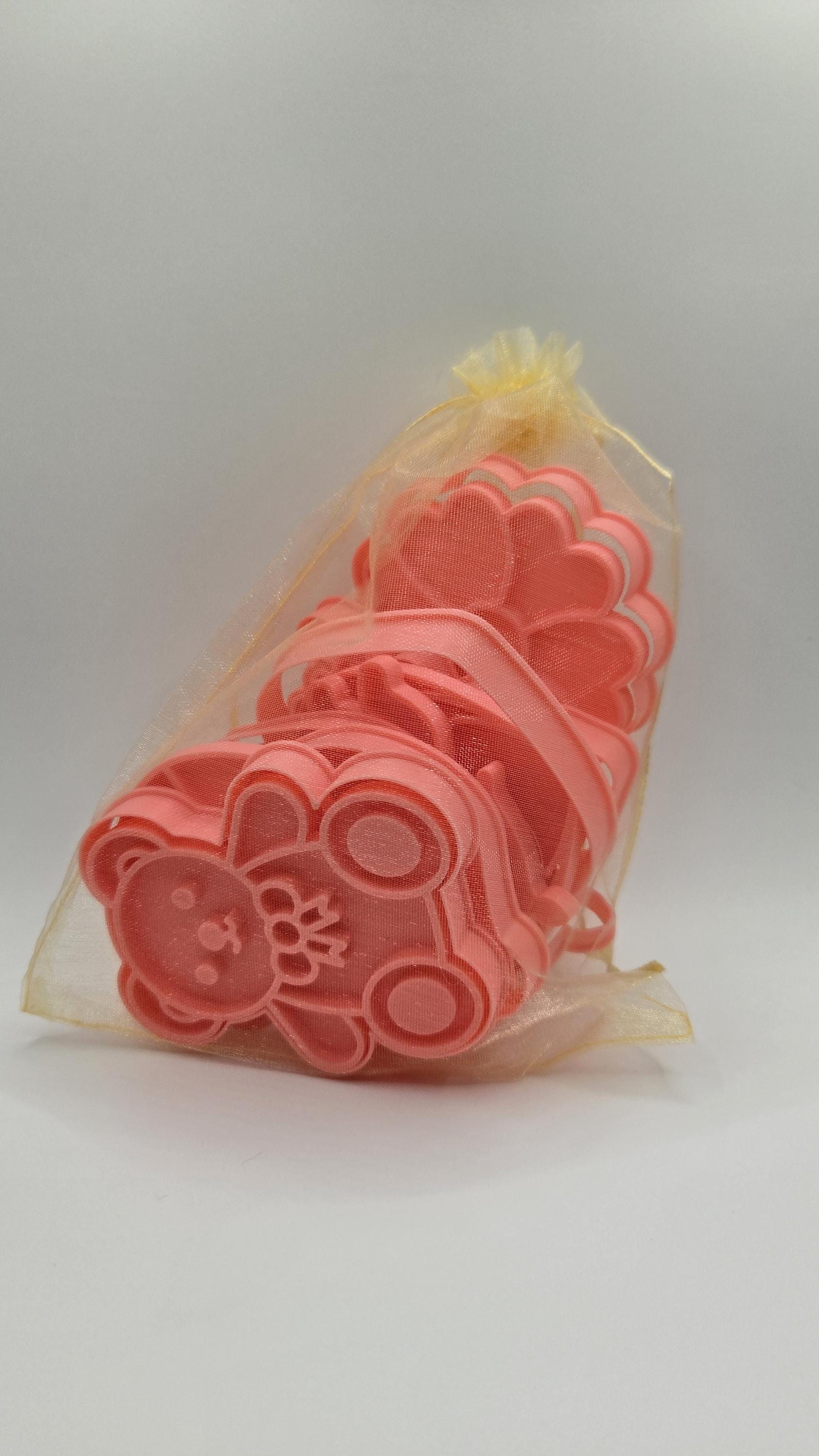 3D Printed Cookie Cutter & Press Set | Playdough Cutters | Valentine Heart, Teddy and Love Shapes