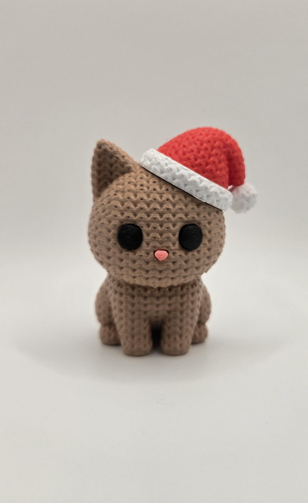 Crocheted Santa Cat 3D Printed Winter Knit Design Seasonal Christmas Figurine