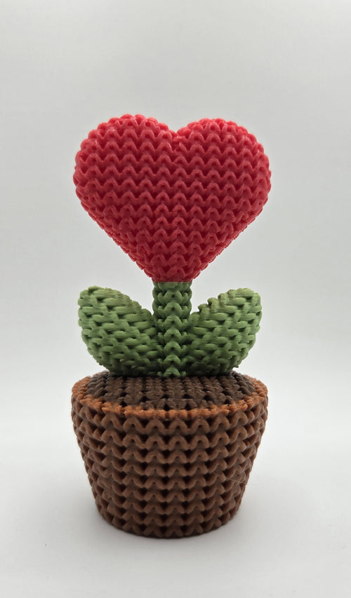 3D Printed Crochet Style Heart Flower in Pot– Cute Love Forever Flower, Handmade Love Gift, Valentine’s Day Decor