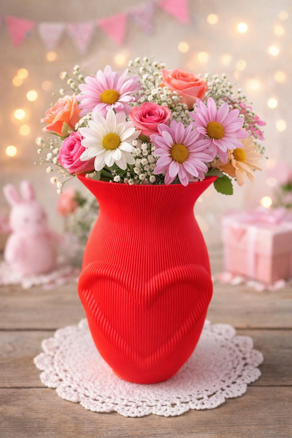 3D Printed Heart Vase | Modern Textured Valentine's Day Decor