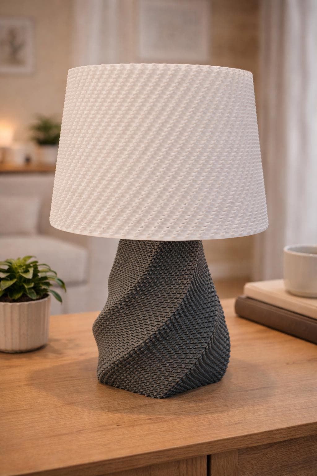 3D Printed Modern Spiral Table Lamp –  Contemporary Home Lighting Decor