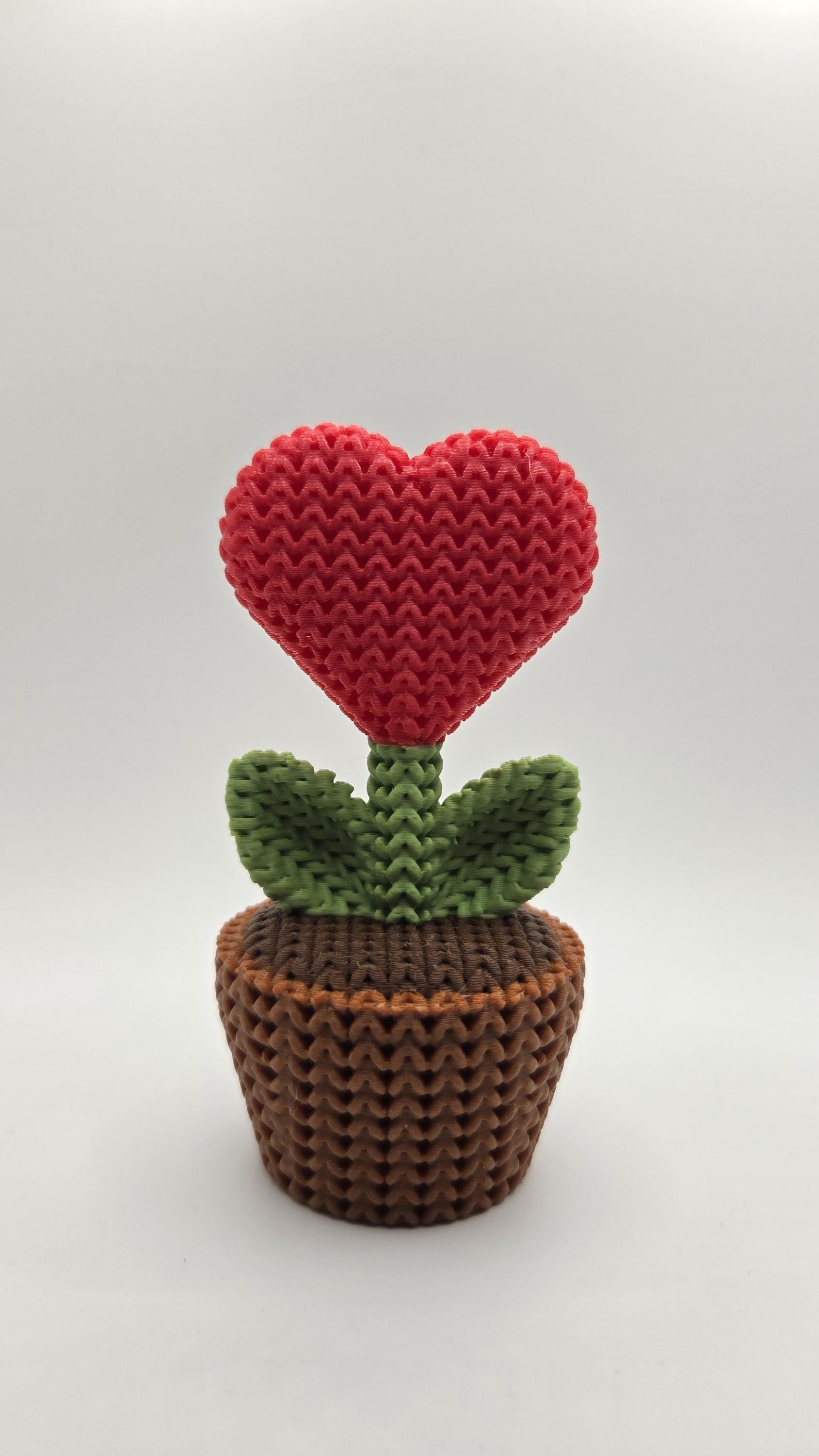 3D Printed Crochet Style Heart Flower in Pot– Cute Love Forever Flower, Handmade Love Gift, Valentine’s Day Decor