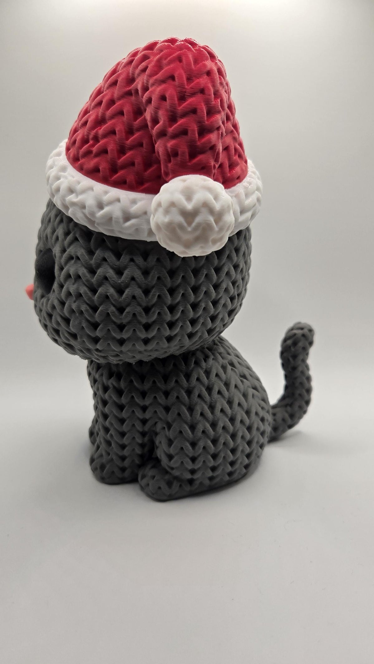 JUMBO Crocheted Santa Cat 3D Printed Winter Knit Design Seasonal Christmas Figurine