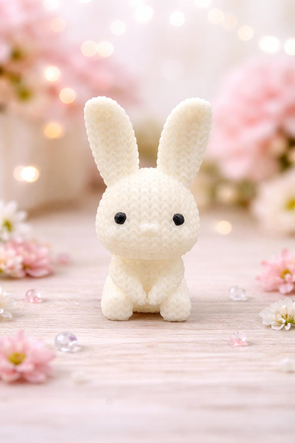 3D Printed Crochet Style Glow-in-the-dark Bunny, Knit Design Easter and Spring Decor