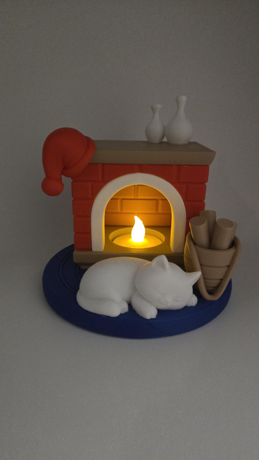 Cozy Cat Fireplace 3D Printed, LED Tea Light Decoration