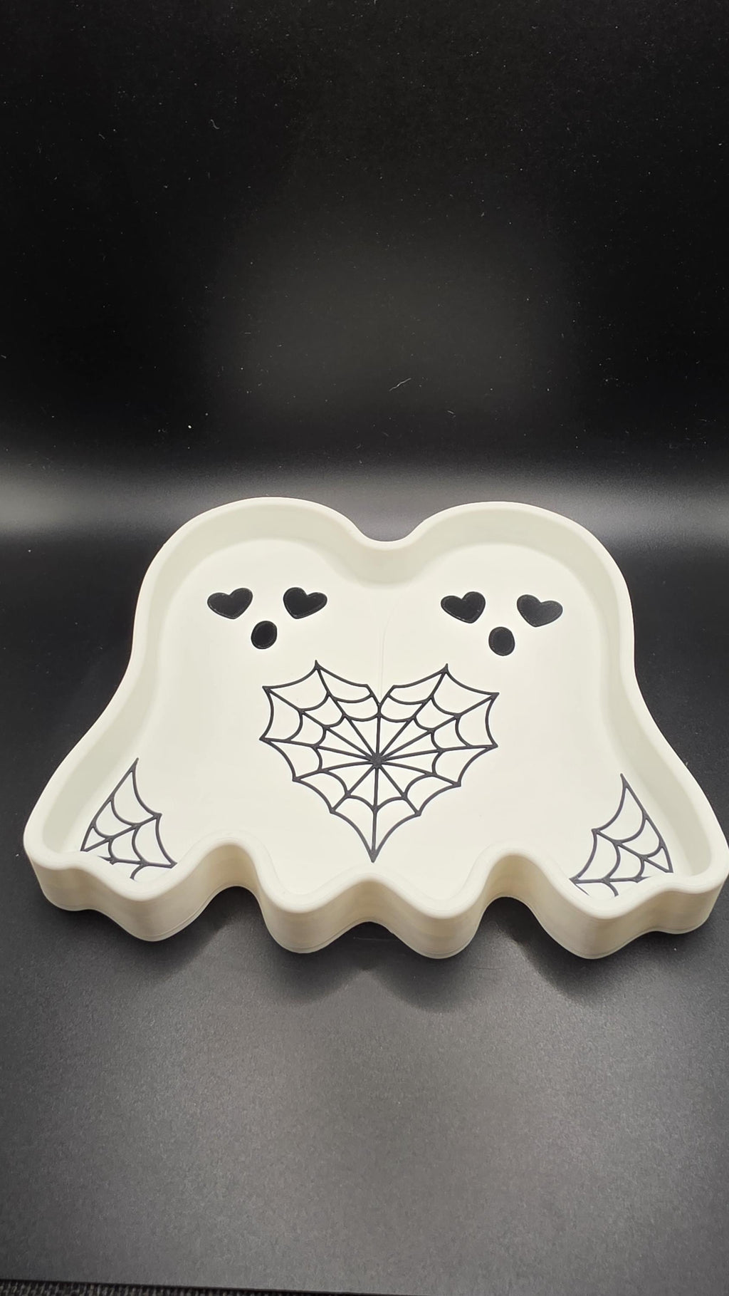 3D Printed Ghost Trinket Dish, Heart Eyes, Spiderweb Heart Halloween Decor