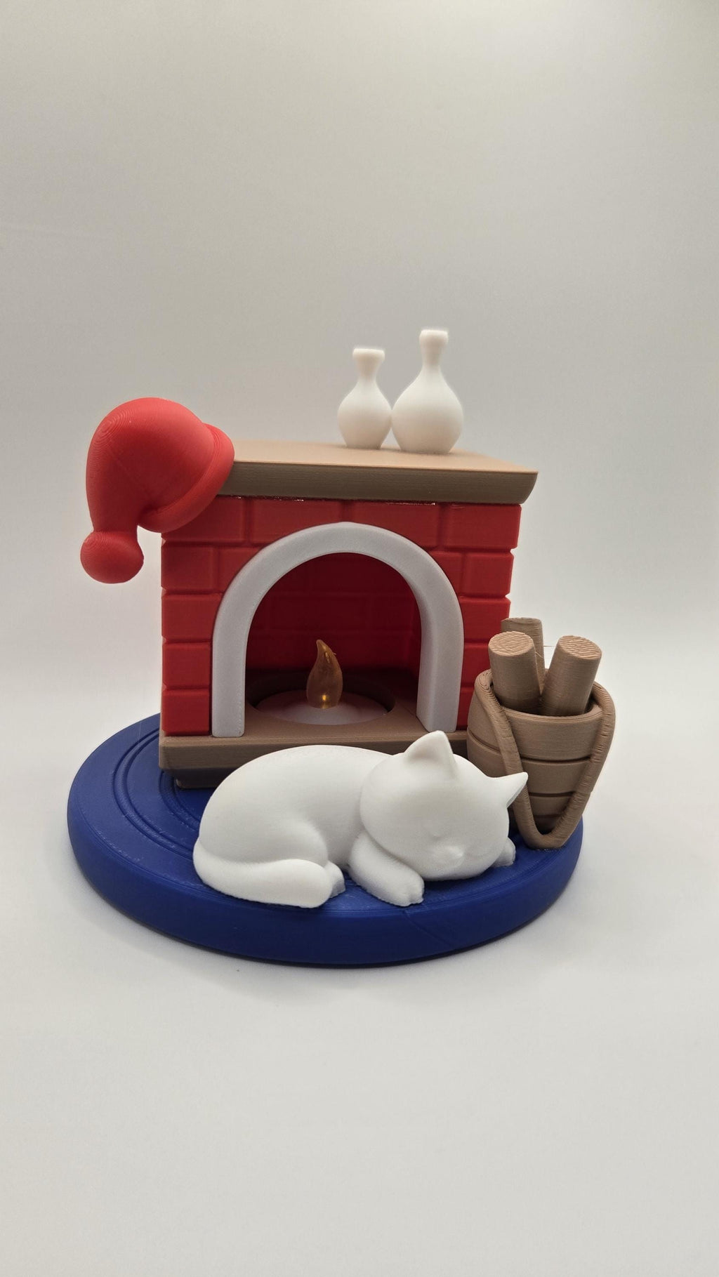 Cozy Cat Fireplace 3D Printed, LED Tea Light Decoration