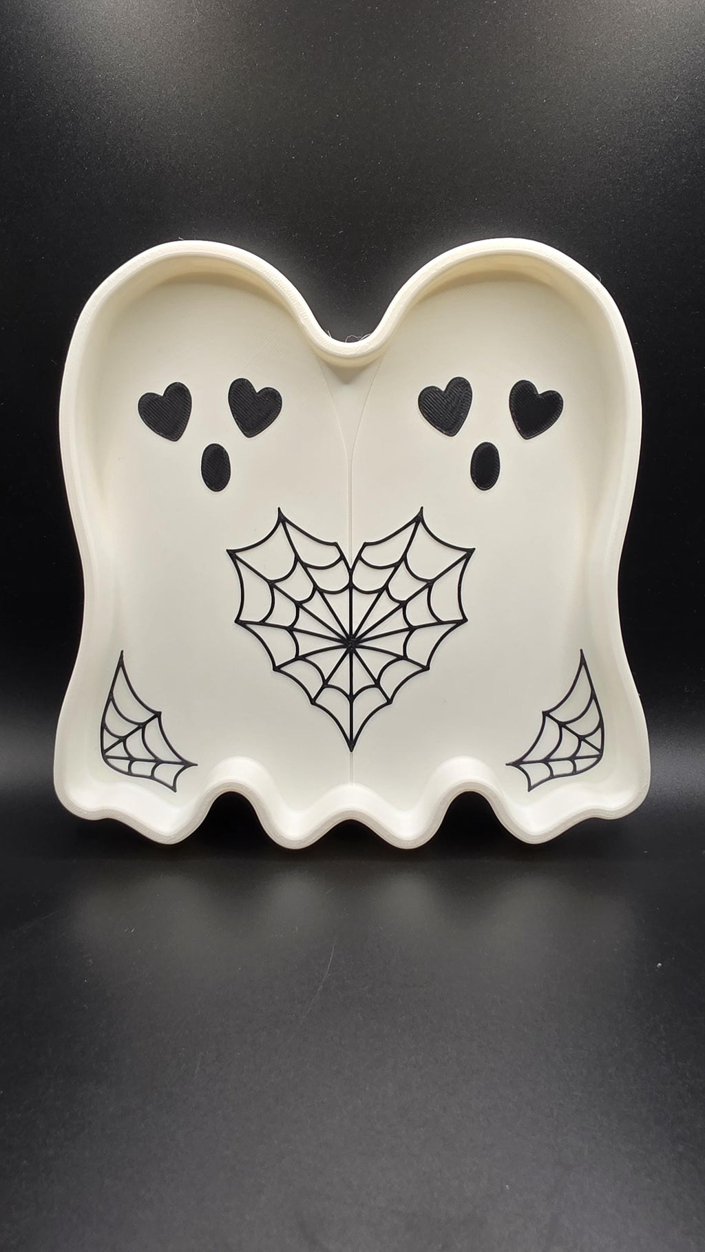 3D Printed Ghost Trinket Dish, Heart Eyes, Spiderweb Heart Halloween Decor