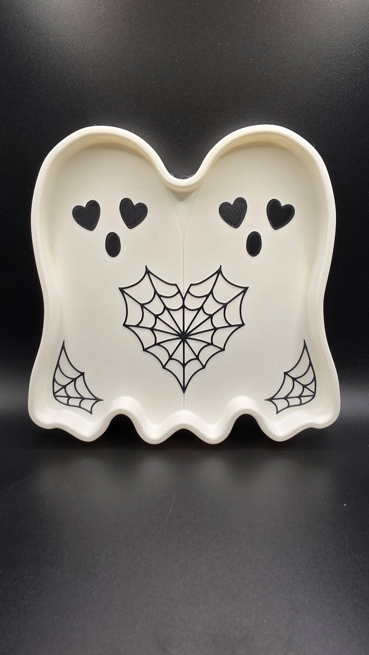 3D Printed Ghost Trinket Dish, Heart Eyes, Spiderweb Heart Halloween Decor