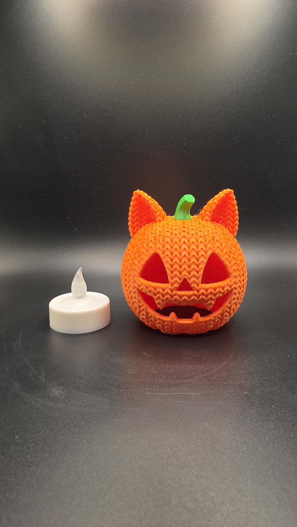 Crochet Cat Jack-o'-lantern| 3D printed Pumpkin Tea Light Holder Halloween Decor