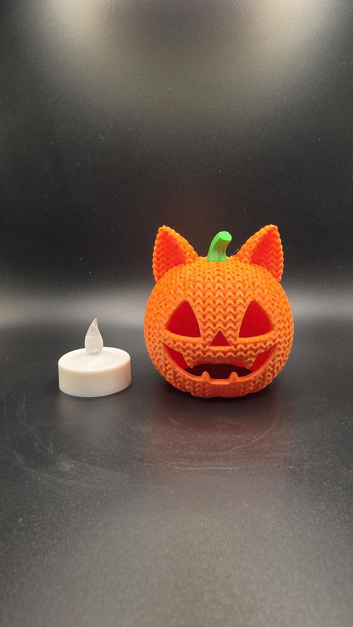 Crochet Cat Jack-o'-lantern| 3D printed Pumpkin Tea Light Holder Halloween Decor