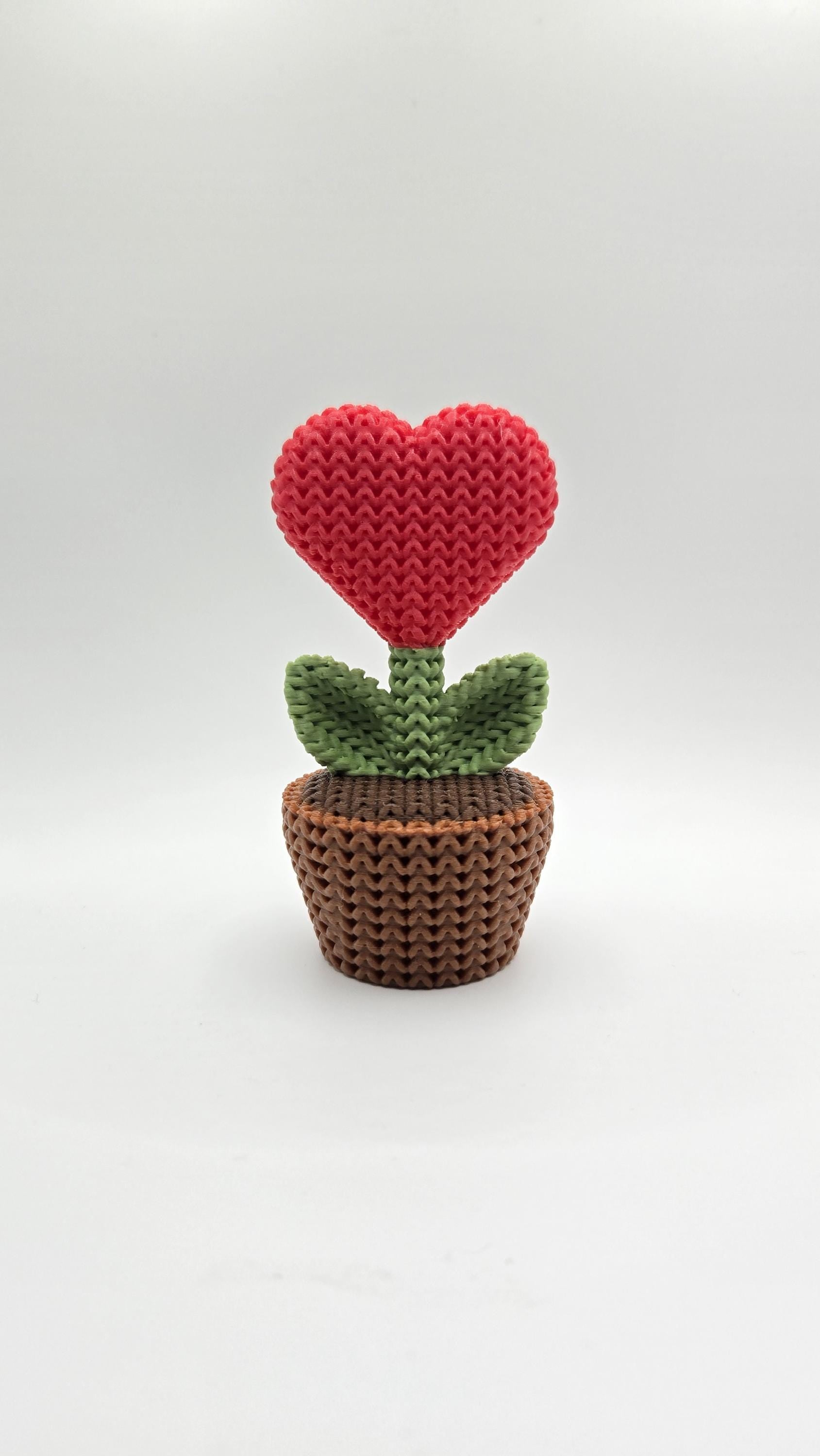 3D Printed Crochet Style Heart Flower in Pot– Cute Love Forever Flower, Handmade Love Gift, Valentine’s Day Decor