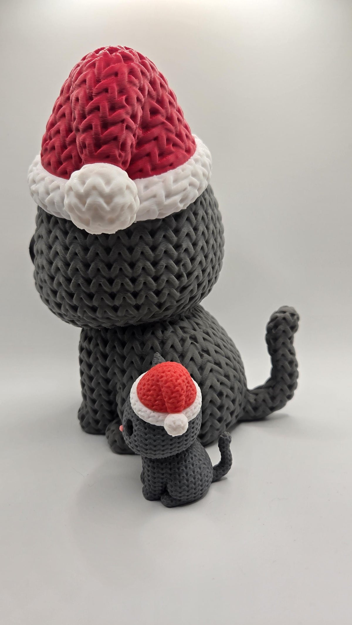 JUMBO Crocheted Santa Cat 3D Printed Winter Knit Design Seasonal Christmas Figurine