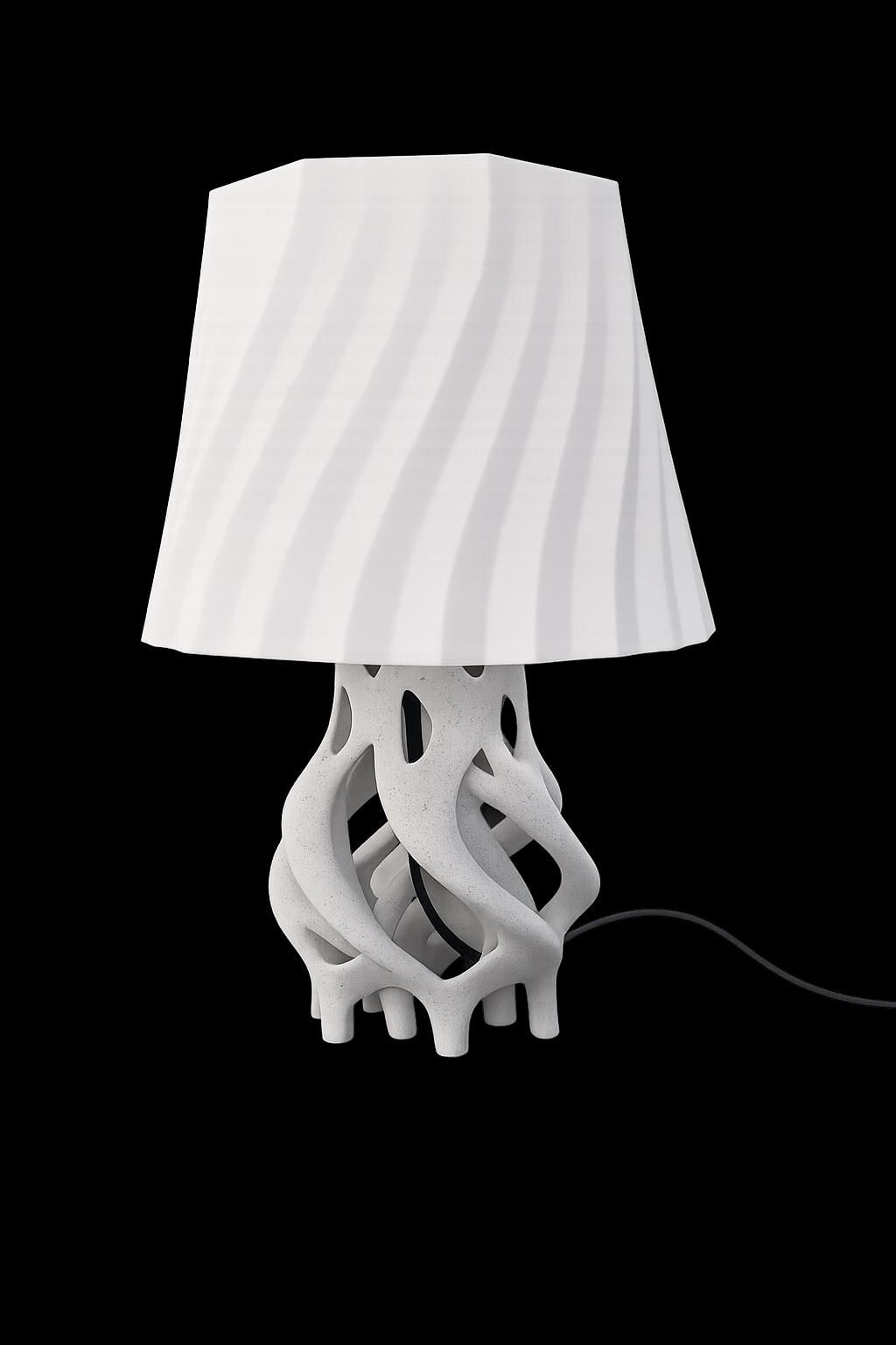 3D Printed Marble Table Lamp – Modern Wavy Shade Home Decor