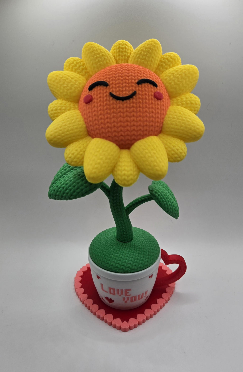 3D Printed Crochet Style Sunflower Mug, Secret Compartment Trinket Box
