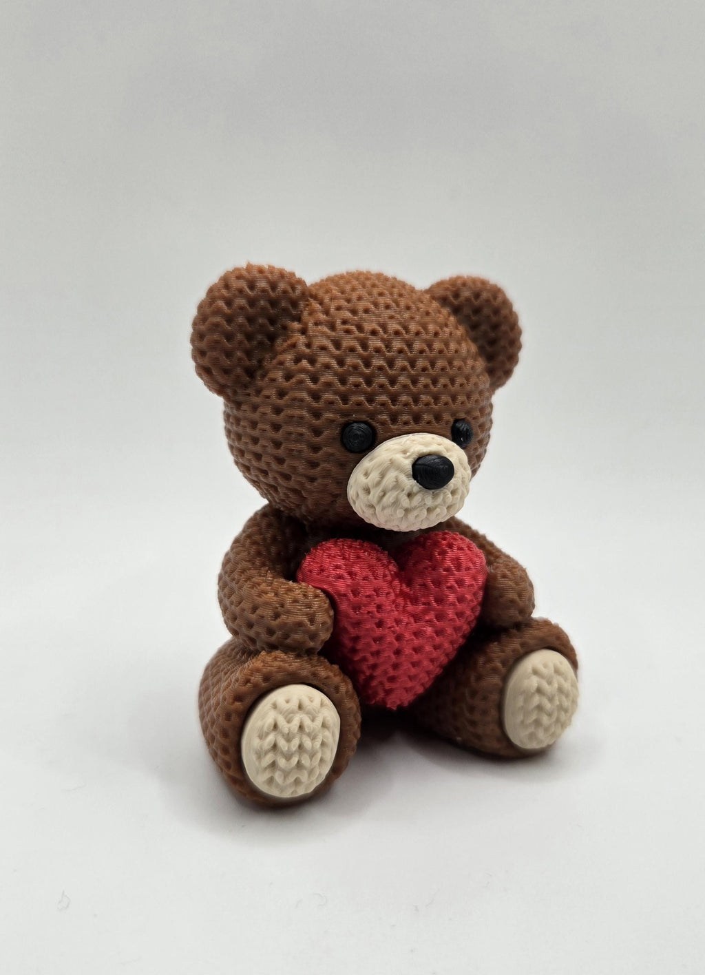 3D Printed Crochet-Style Valentine Bear – Heart Keepsake, Handmade Love Gift