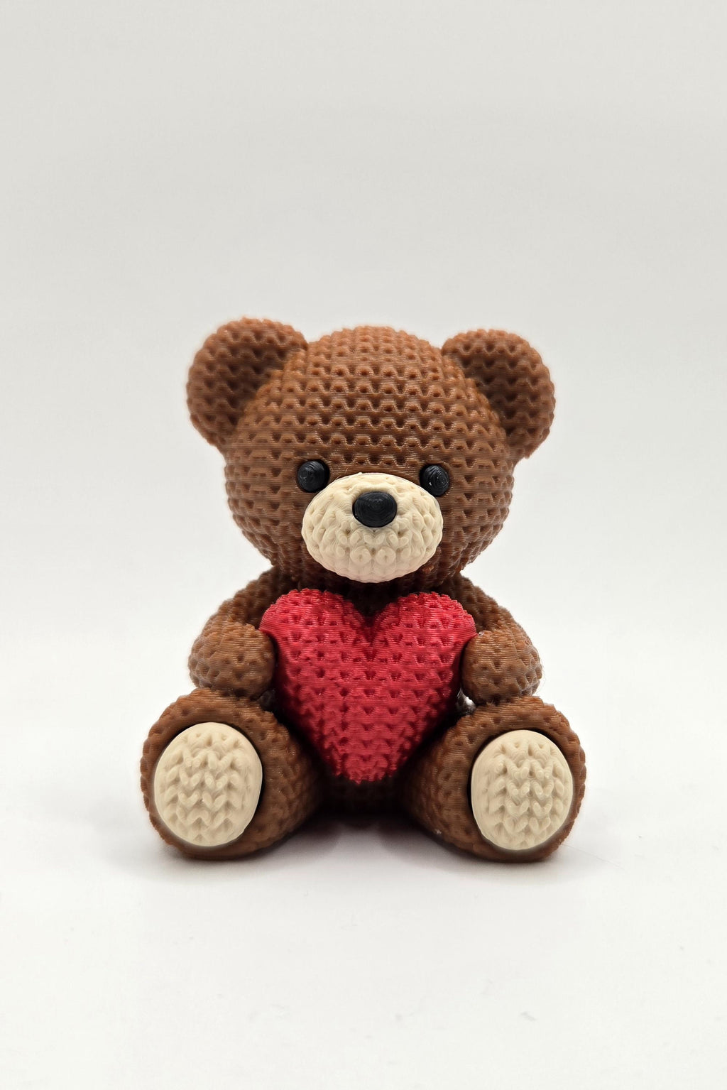 3D Printed Crochet-Style Valentine Bear – Heart Keepsake, Handmade Love Gift