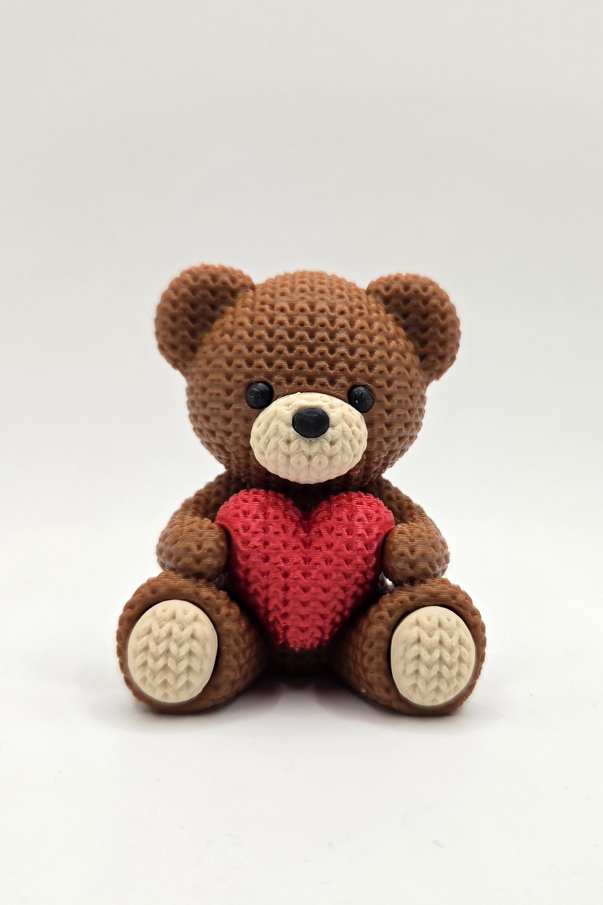 3D Printed Crochet-Style Valentine Bear – Heart Keepsake, Handmade Love Gift
