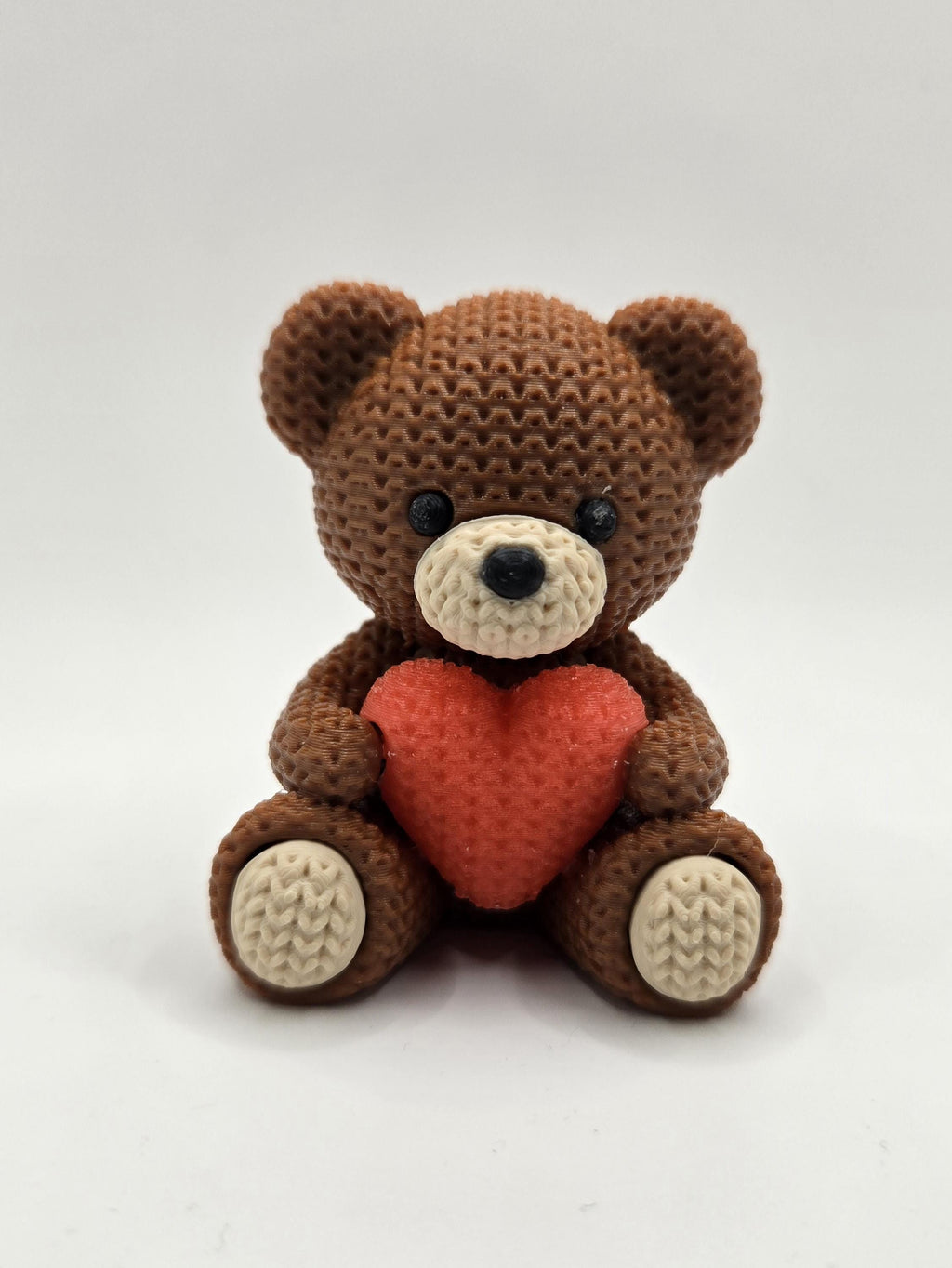 3D Printed Crochet-Style Valentine Bear – Heart Keepsake, Handmade Love Gift