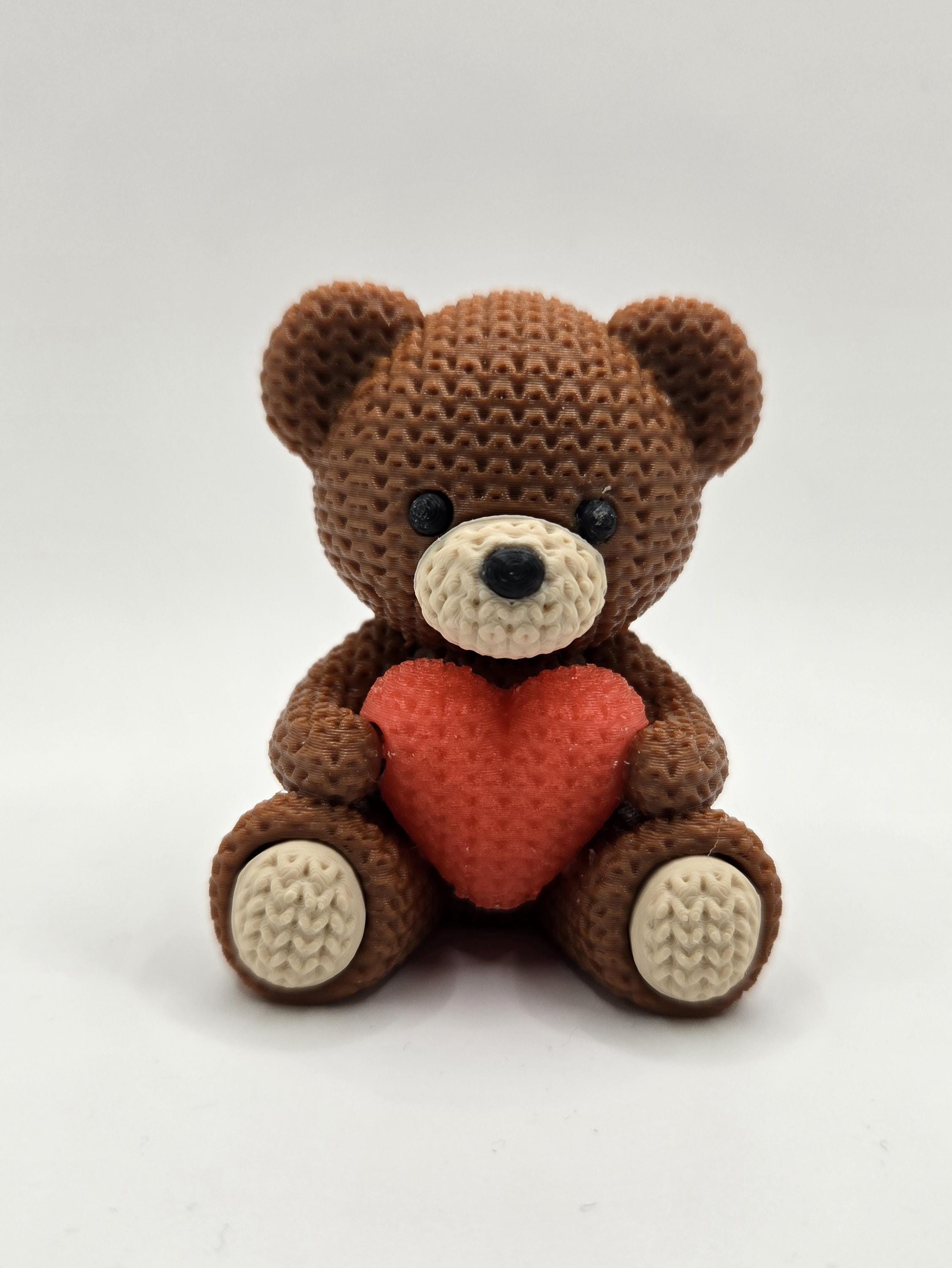 3D Printed Crochet-Style Valentine Bear – Heart Keepsake, Handmade Love Gift