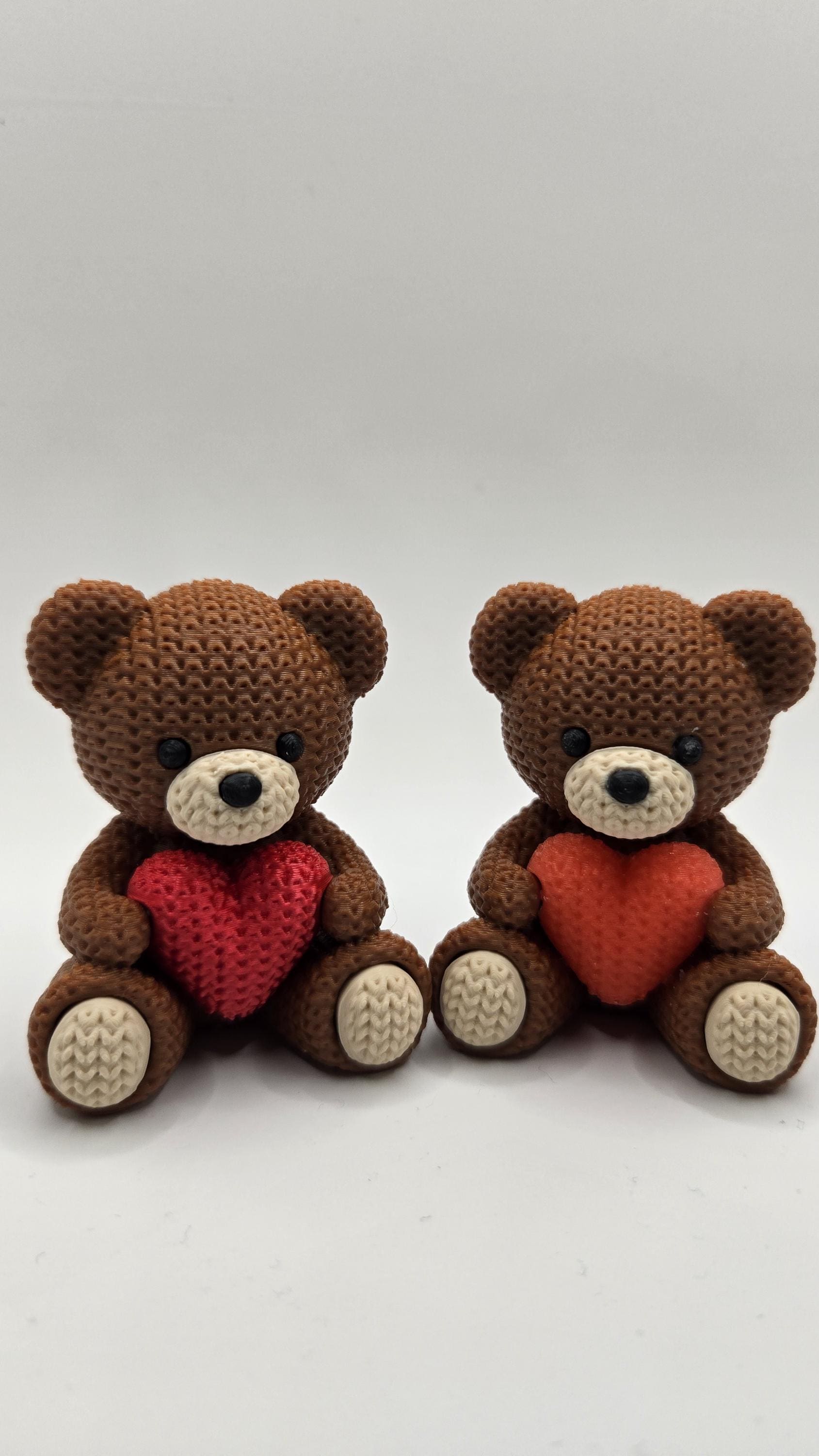 3D Printed Crochet-Style Valentine Bear – Heart Keepsake, Handmade Love Gift
