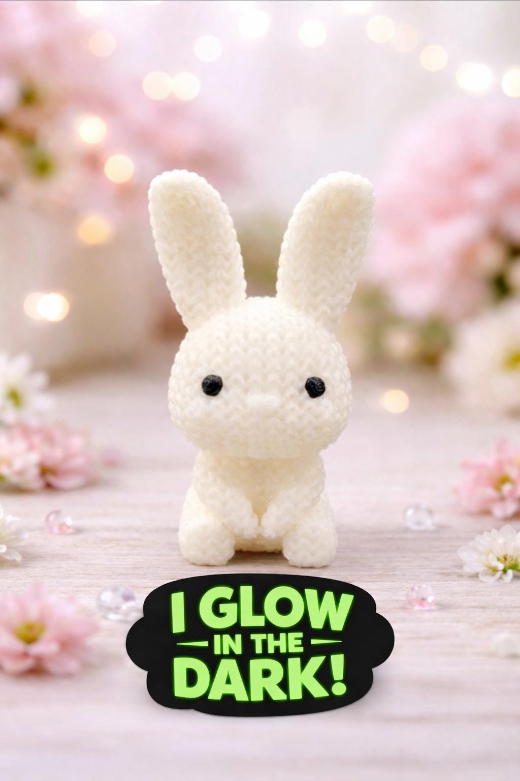 3D Printed Crochet Style Glow-in-the-dark Bunny, Knit Design Easter and Spring Rabbit Decor