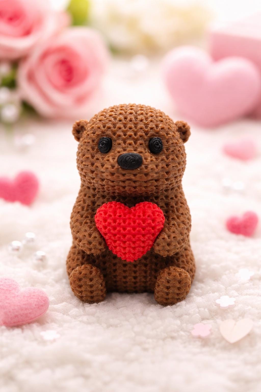 3D Printed Crochet-Style Otter Figurine – Valentine's Day Keepsake