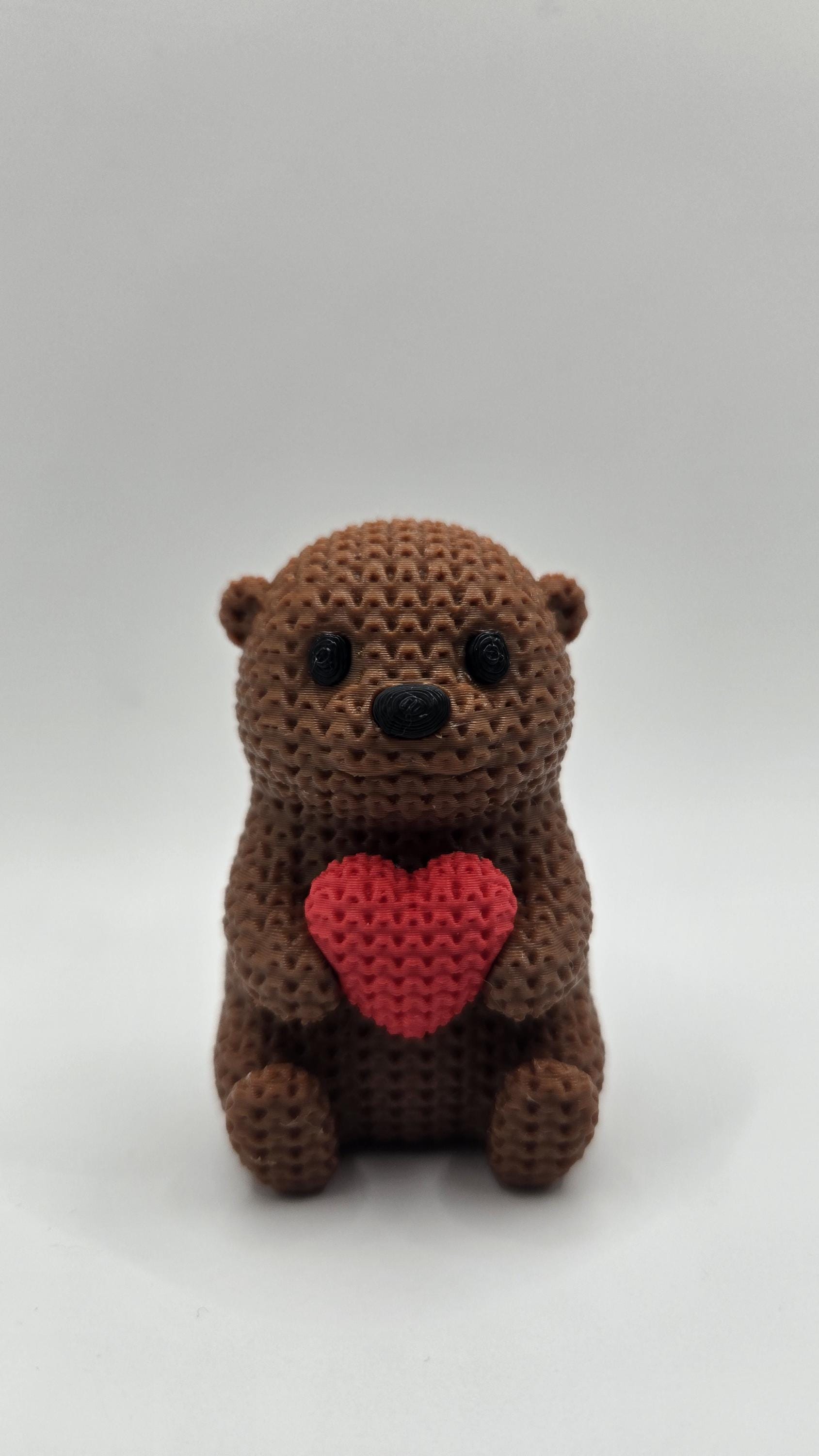3D Printed Crochet-Style Otter Figurine – Valentine's Day Keepsake