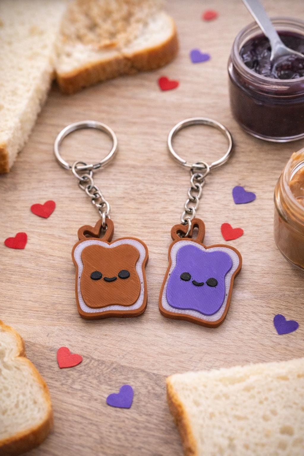 3D Printed PB&J Keychain Set: Friends Matching Charm