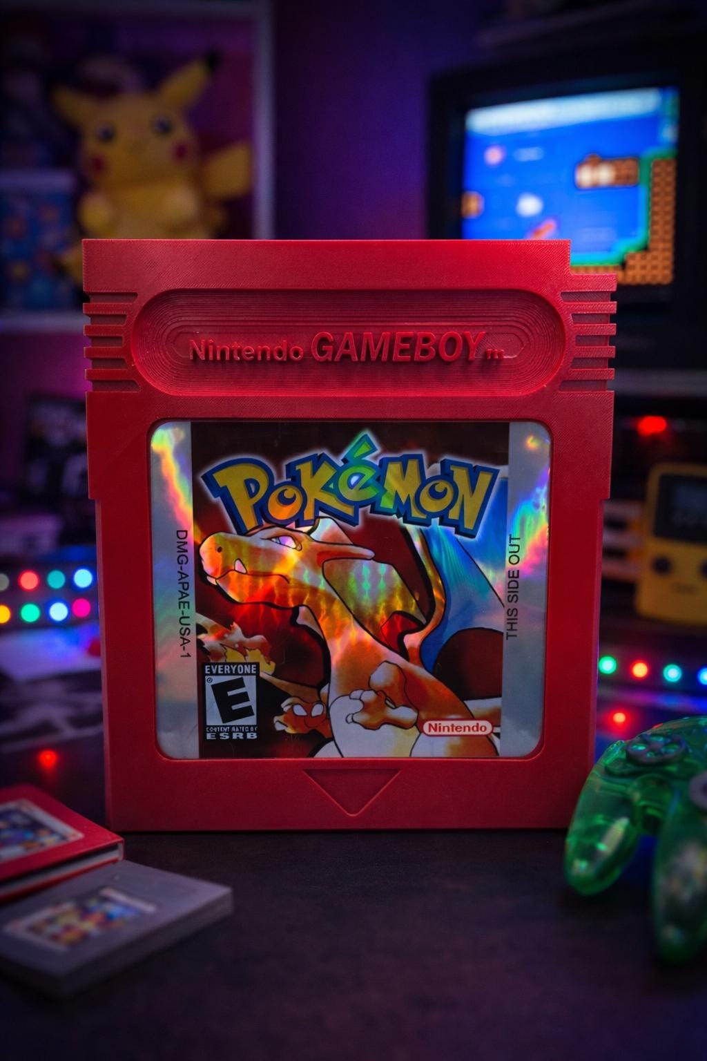 Jumbo Pokemon Cartridge Wall Art | Oversized Retro Arcade 3D Printed Decor