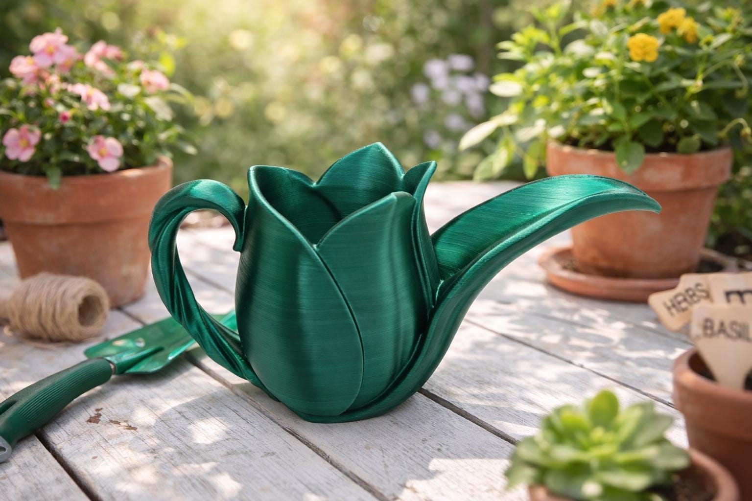 Blooming Tulip Watering Can | 3D Printed Flower Garden Accessory