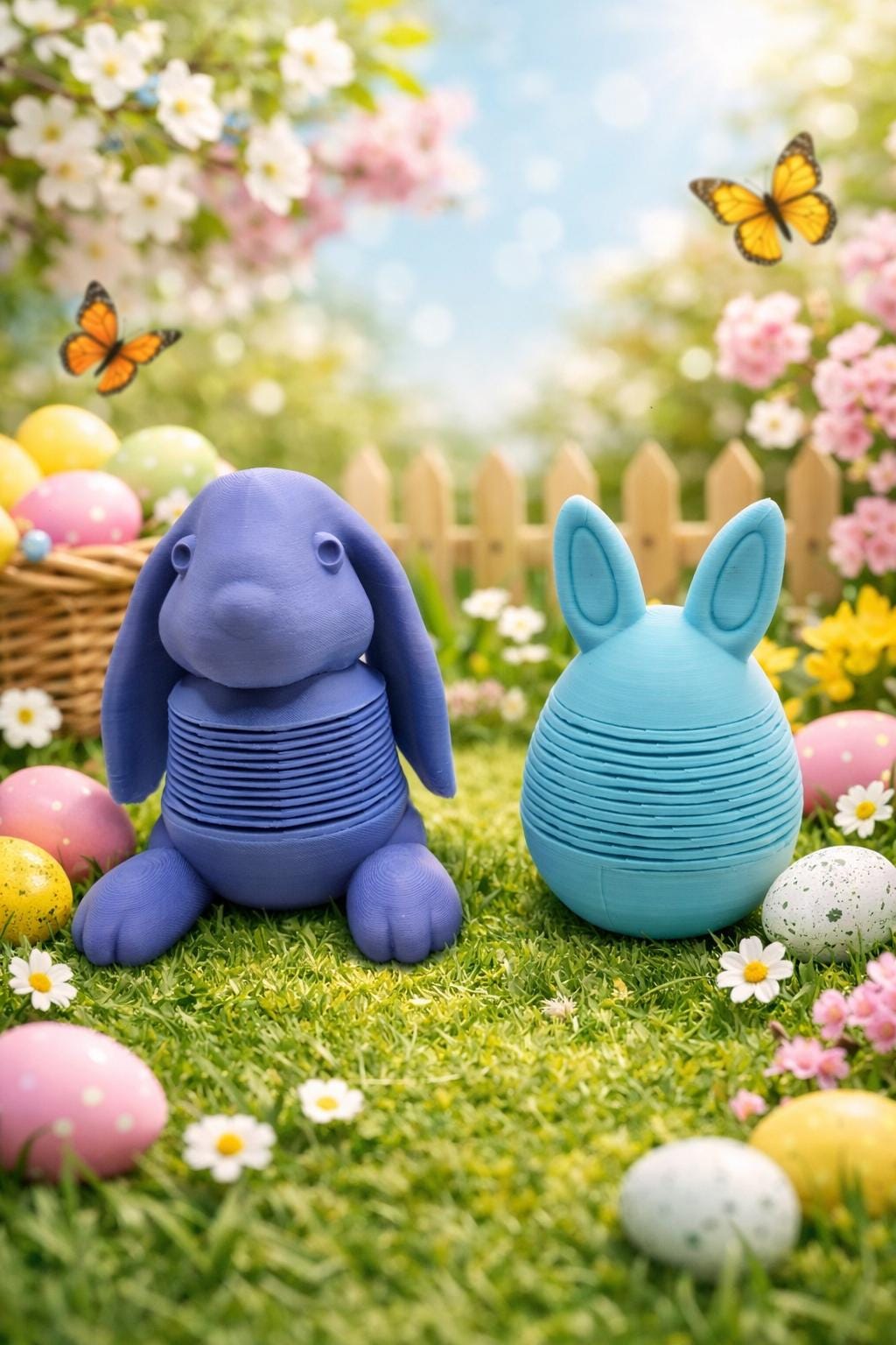 3D Printed Easter Bunny Slinky | Articulated Fidget Toy, Pastel Desk Decor
