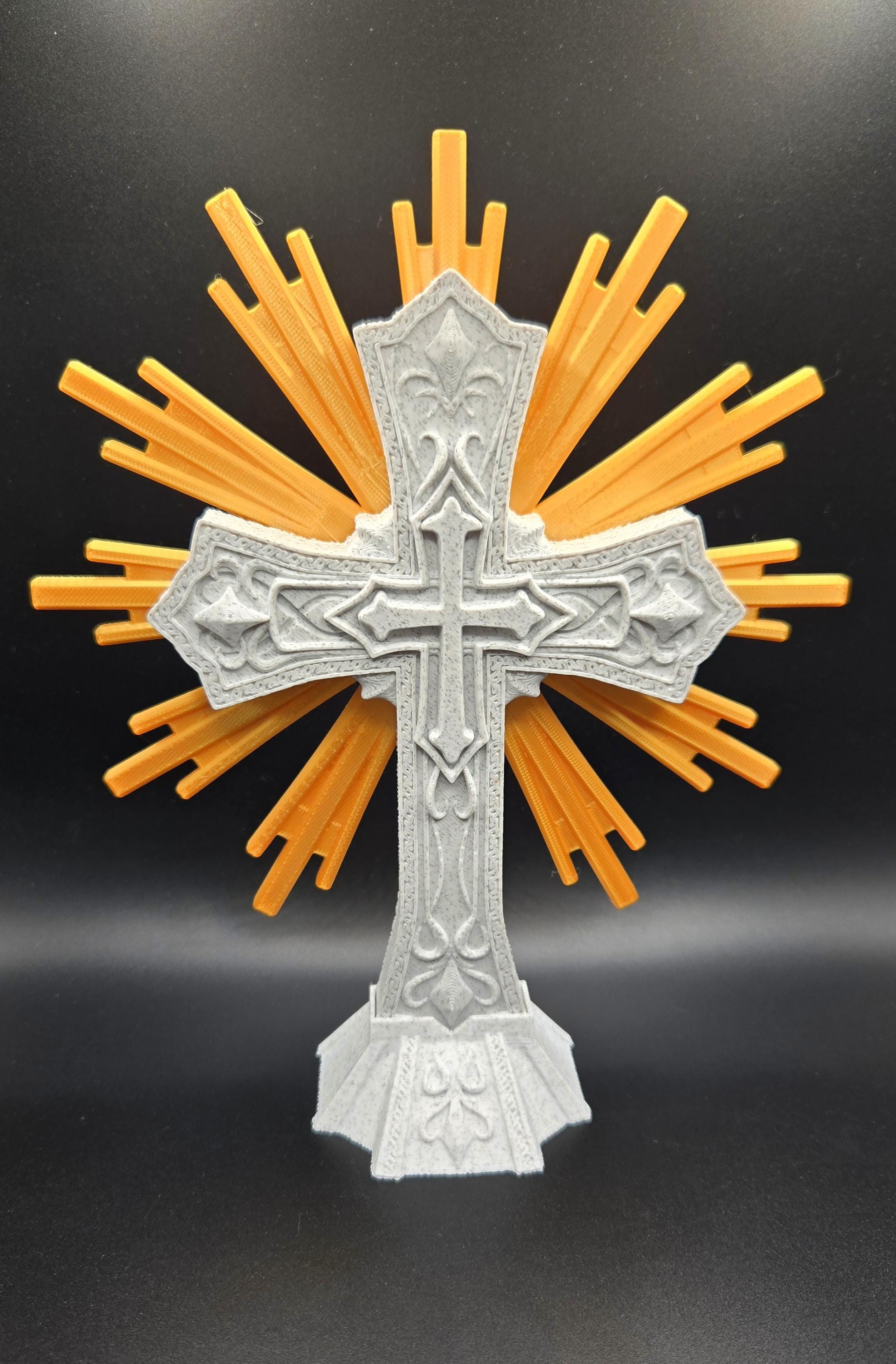 3D Printed Sacred Cross | Marble and Gold Christian Home Decor