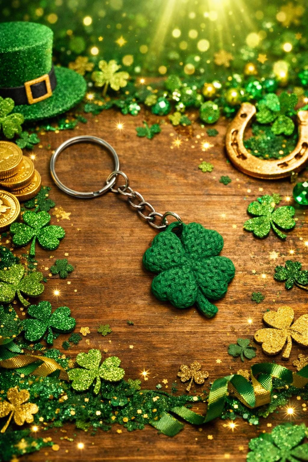 3D Printed Crochet Lucky Four Leaf Clover | St. Patrick's Day Keychain